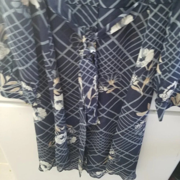 Modcloth Blue Floral Semi  Sheer Dress Belted XL - Picture 6 of 11